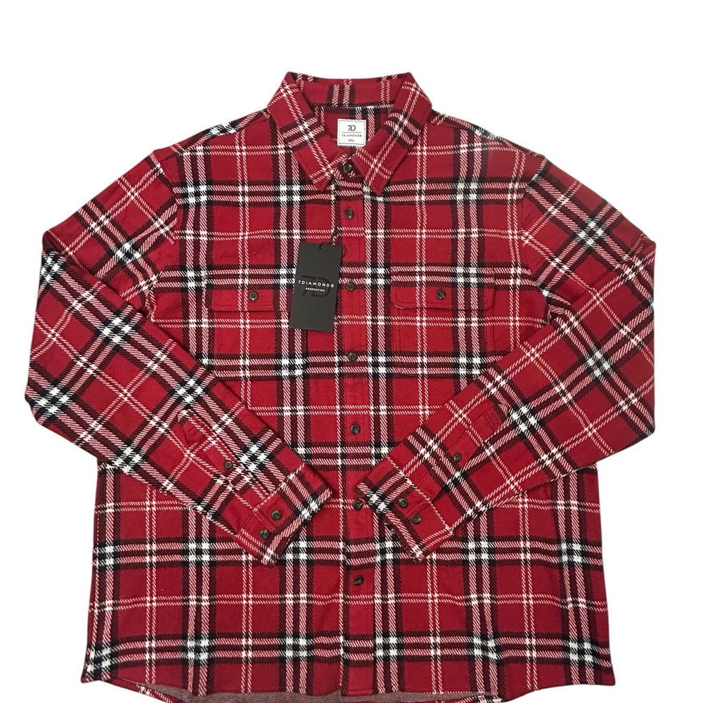 7 Diamonds Generation Men’s Red 4-Way Stretch Soft Plaid Men's Shirt NWT XXL